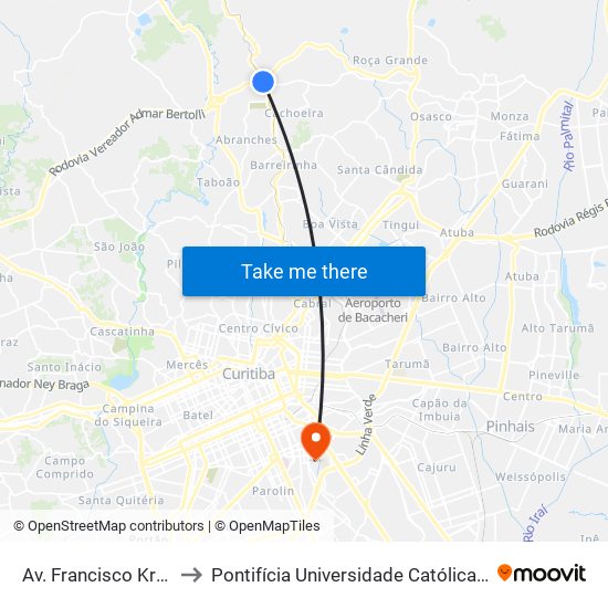 Av. Francisco Kruger, 6140 to Pontifícia Universidade Católica Do Paraná Pucpr map