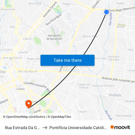 Rua Estrada Da Graciosa, 971 to Pontifícia Universidade Católica Do Paraná Pucpr map
