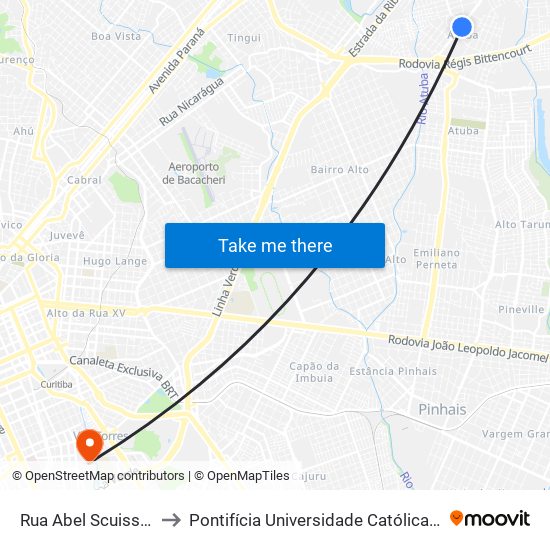 Rua Abel Scuissiato, 2515 to Pontifícia Universidade Católica Do Paraná Pucpr map