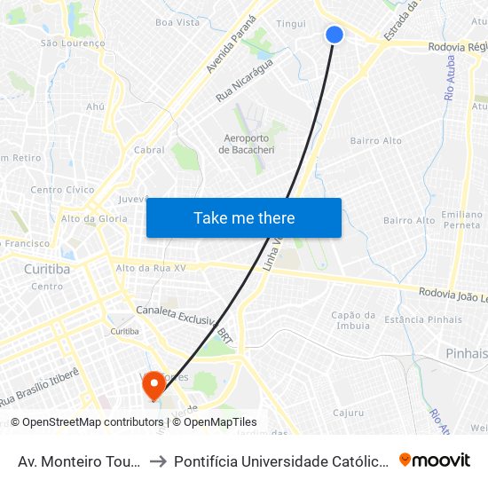 Av. Monteiro Tourinho, 1090 to Pontifícia Universidade Católica Do Paraná Pucpr map