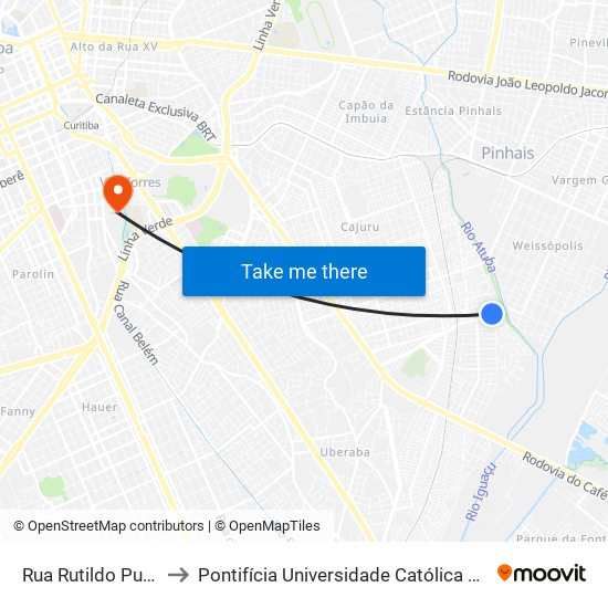 Rua Rutildo Pulido, 558 to Pontifícia Universidade Católica Do Paraná Pucpr map
