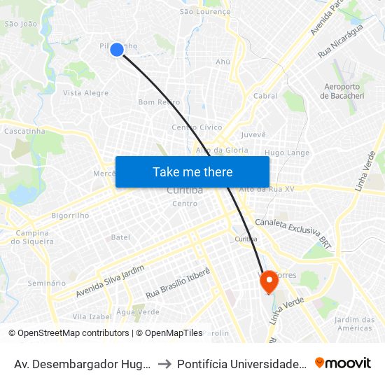 Av. Desembargador Hugo Simas, Cruz Do Pilarzinho to Pontifícia Universidade Católica Do Paraná Pucpr map