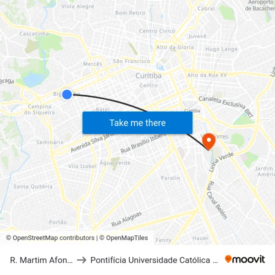 R. Martim Afonso, 2300 to Pontifícia Universidade Católica Do Paraná Pucpr map