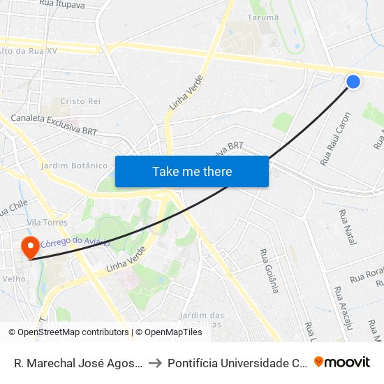 R. Marechal José Agostinho Dos Santos, 260 to Pontifícia Universidade Católica Do Paraná Pucpr map