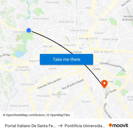 Portal Italiano De Santa Felicidade (Av. Manoel Ribas, 2900) to Pontifícia Universidade Católica Do Paraná Pucpr map