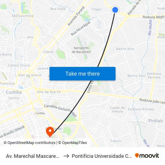 Av. Marechal Mascarenhas De Moraes, 1820 to Pontifícia Universidade Católica Do Paraná Pucpr map