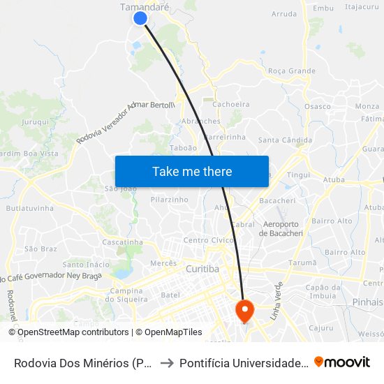 Rodovia Dos Minérios (Pr 092) - Portal De Tamandaré to Pontifícia Universidade Católica Do Paraná Pucpr map