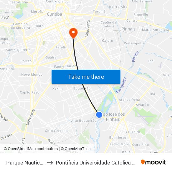 Parque Náutico Iguaçu to Pontifícia Universidade Católica Do Paraná Pucpr map