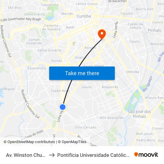 Av. Winston Churchill, 2770 to Pontifícia Universidade Católica Do Paraná Pucpr map