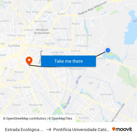 Estrada Ecológica De Pinhais, 866 to Pontifícia Universidade Católica Do Paraná Pucpr map