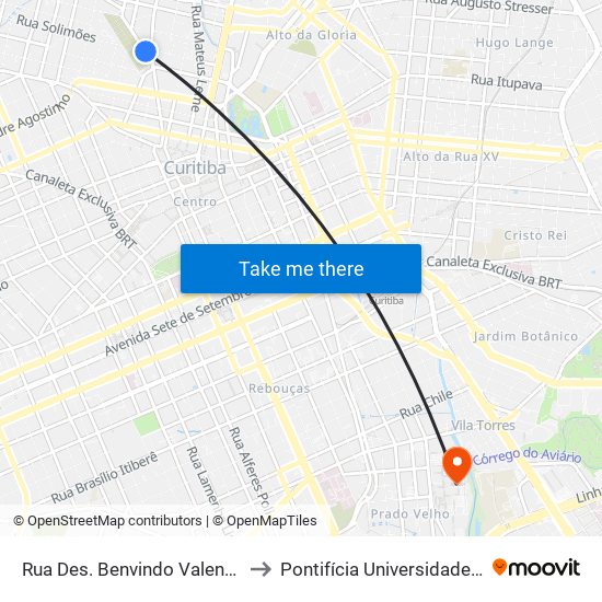 Rua Des. Benvindo Valente, 104 - Cemitério Municipal to Pontifícia Universidade Católica Do Paraná Pucpr map