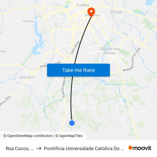 Rua Cucos, 2164 to Pontifícia Universidade Católica Do Paraná Pucpr map