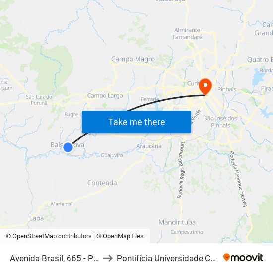 Avenida Brasil, 665 - Prefeitura Balsa Nova to Pontifícia Universidade Católica Do Paraná Pucpr map