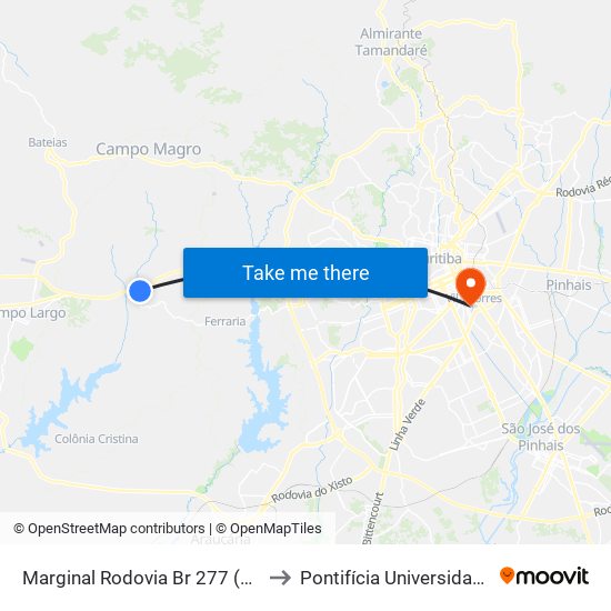 Marginal Rodovia Br 277 (Do Café) - Passarela Vila Ponmpéia to Pontifícia Universidade Católica Do Paraná Pucpr map