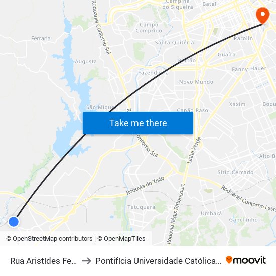 Rua Aristídes Ferreira, 432 to Pontifícia Universidade Católica Do Paraná Pucpr map