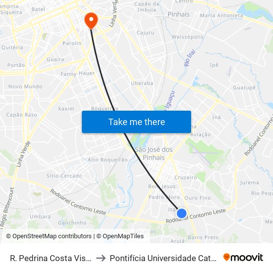 R. Pedrina Costa Viski, 630 - Comfrio to Pontifícia Universidade Católica Do Paraná Pucpr map