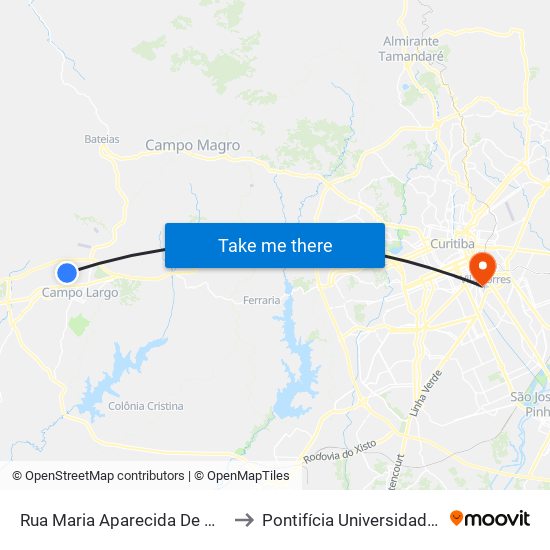 Rua Maria Aparecida De Oliveira, 154  - Hospital Do Rocio to Pontifícia Universidade Católica Do Paraná Pucpr map
