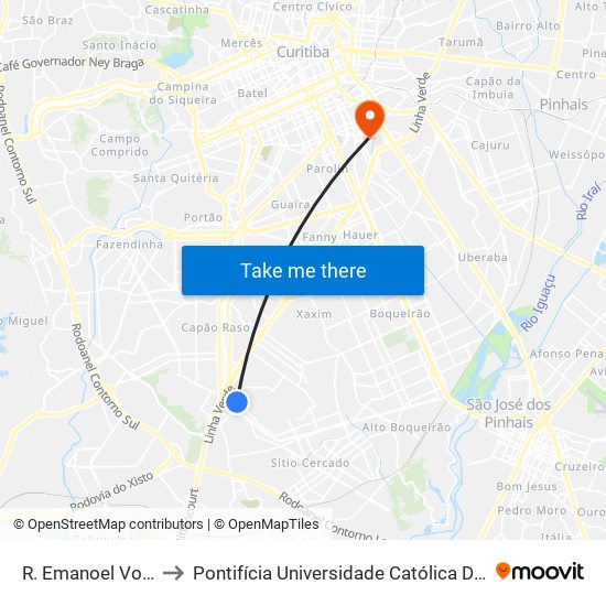 R. Emanoel Voluz, 509 to Pontifícia Universidade Católica Do Paraná Pucpr map