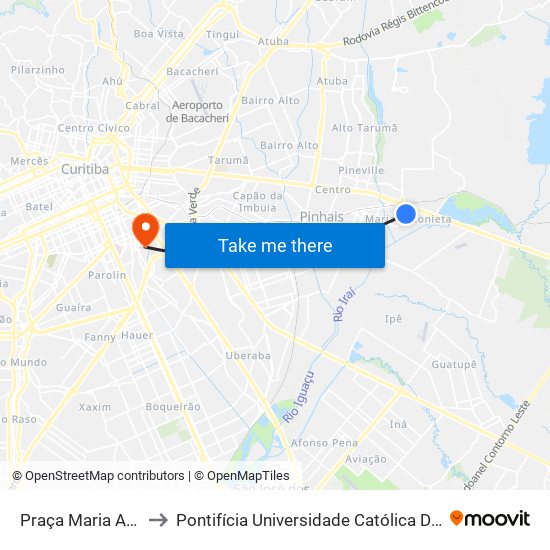 Praça Maria Antonieta to Pontifícia Universidade Católica Do Paraná Pucpr map