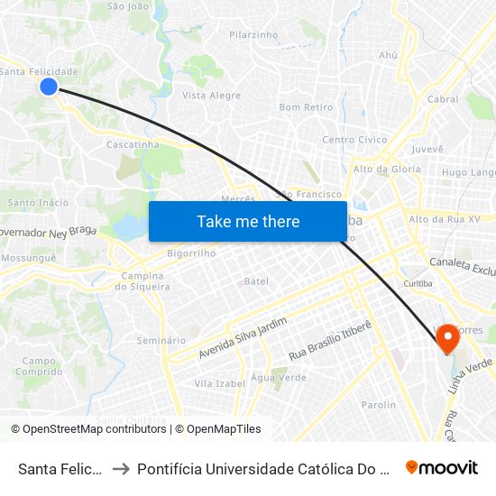 Santa Felicidade to Pontifícia Universidade Católica Do Paraná Pucpr map