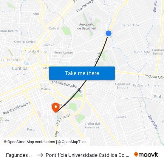 Fagundes Varela to Pontifícia Universidade Católica Do Paraná Pucpr map