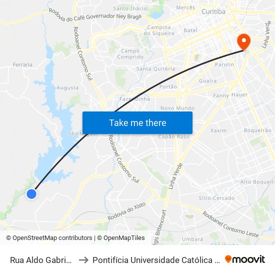 Rua Aldo Gabriel Dietrich to Pontifícia Universidade Católica Do Paraná Pucpr map