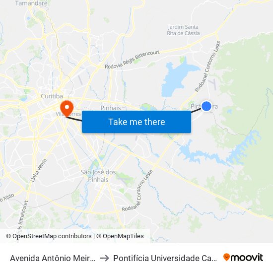 Avenida Antônio Meireles Sobrinho, 342 to Pontifícia Universidade Católica Do Paraná Pucpr map