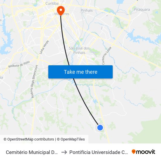 Cemitério Municipal Da Contenda (Polacos) to Pontifícia Universidade Católica Do Paraná Pucpr map