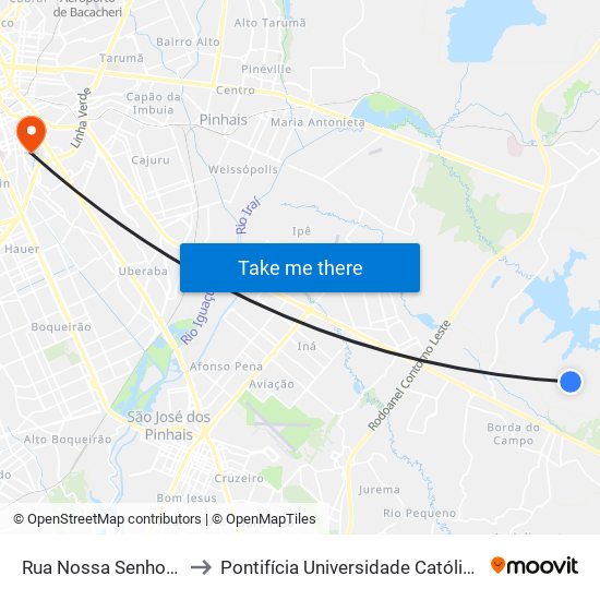 Rua Nossa Senhora Aparecida to Pontifícia Universidade Católica Do Paraná Pucpr map