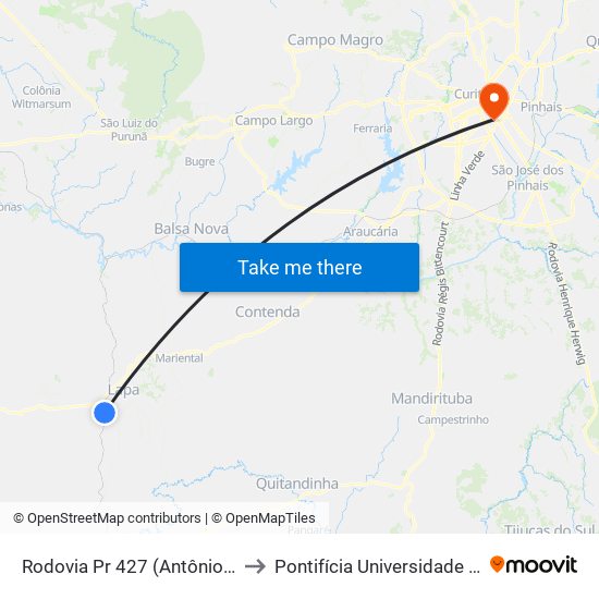 Rodovia Pr 427 (Antônio Lacerda Braga) - Marafigo to Pontifícia Universidade Católica Do Paraná Pucpr map