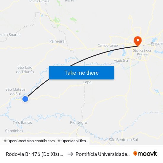 Rodovia Br 476 (Do Xisto) - Frigorífico São Francisco to Pontifícia Universidade Católica Do Paraná Pucpr map