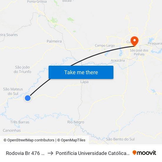 Rodovia Br 476 (Do Xisto) to Pontifícia Universidade Católica Do Paraná Pucpr map