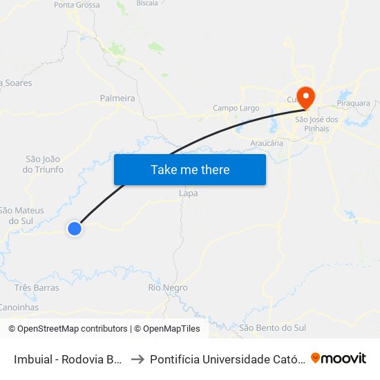 Imbuial - Rodovia Br 476 (Do Xisto) to Pontifícia Universidade Católica Do Paraná Pucpr map