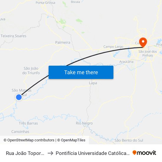 Rua João Toporowcz, 100 to Pontifícia Universidade Católica Do Paraná Pucpr map