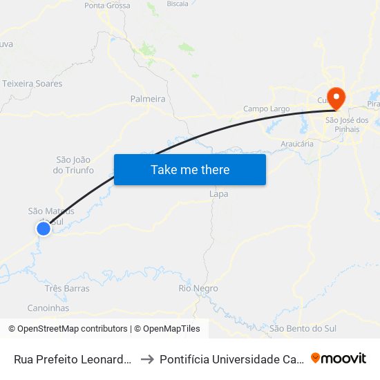 Rua Prefeito Leonardo Staniszewski, 739 to Pontifícia Universidade Católica Do Paraná Pucpr map