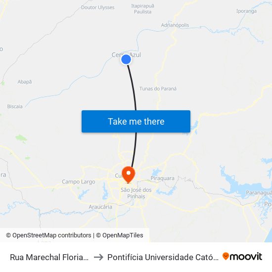 Rua Marechal Floriano Peixoto, 213 to Pontifícia Universidade Católica Do Paraná Pucpr map
