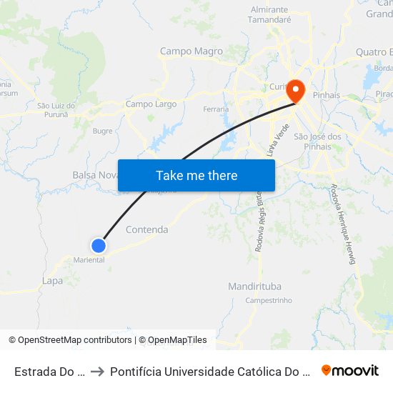 Estrada Do Feixo to Pontifícia Universidade Católica Do Paraná Pucpr map
