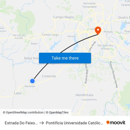 Estrada Do Feixo - Mercado to Pontifícia Universidade Católica Do Paraná Pucpr map