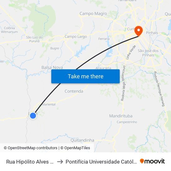 Rua Hipólito Alves De Araújo, 384 to Pontifícia Universidade Católica Do Paraná Pucpr map