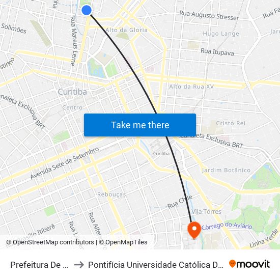 Prefeitura De Curitiba to Pontifícia Universidade Católica Do Paraná Pucpr map