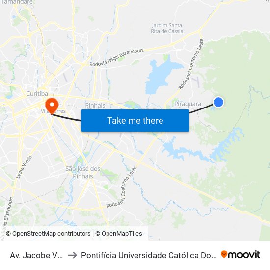 Av. Jacobe Valenga to Pontifícia Universidade Católica Do Paraná Pucpr map