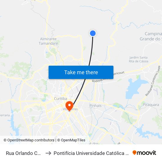Rua Orlando Cecon, 101 to Pontifícia Universidade Católica Do Paraná Pucpr map