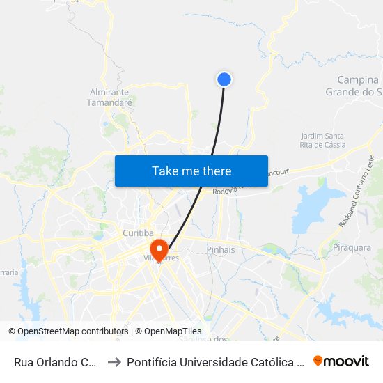 Rua Orlando Cecon, 123 to Pontifícia Universidade Católica Do Paraná Pucpr map
