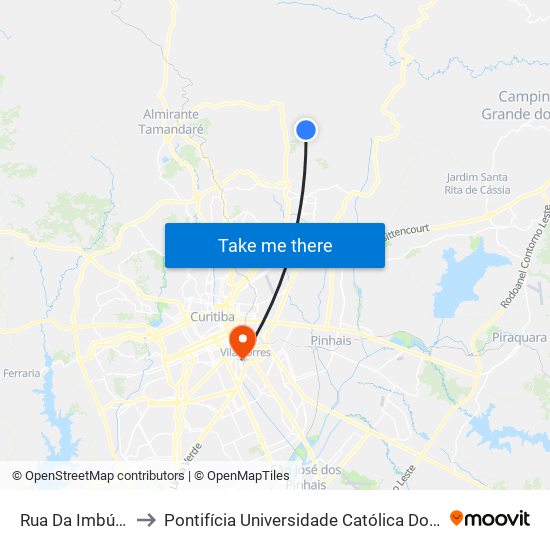 Rua Da Imbúia, 410 to Pontifícia Universidade Católica Do Paraná Pucpr map