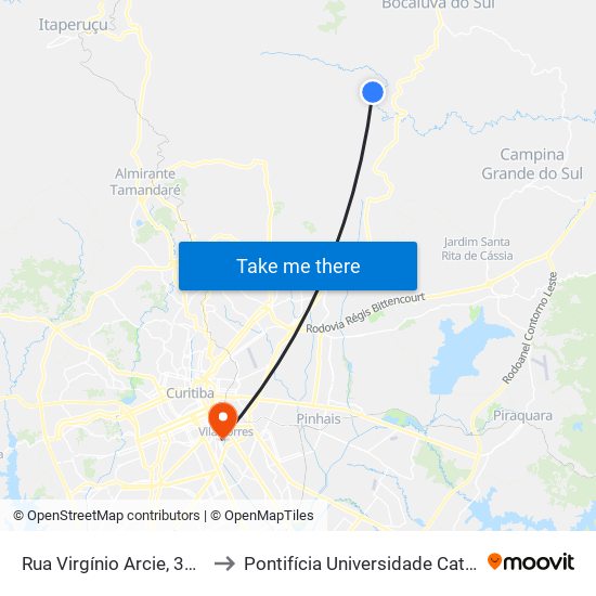Rua Virgínio Arcie, 312 - Igreja Capivari to Pontifícia Universidade Católica Do Paraná Pucpr map