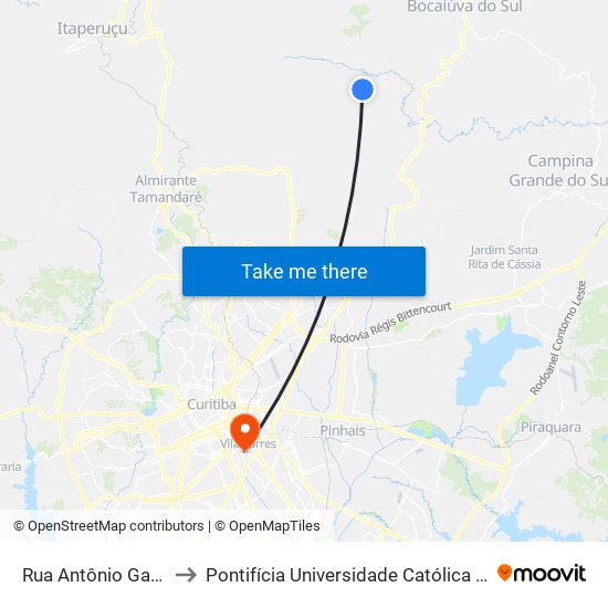 Rua Antônio Gasparin, 66 to Pontifícia Universidade Católica Do Paraná Pucpr map