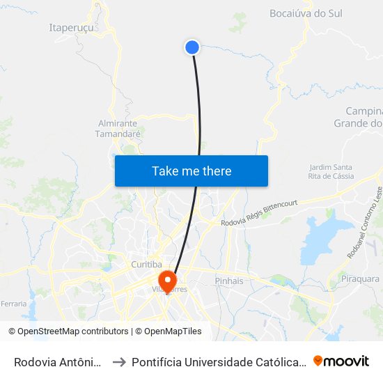 Rodovia Antônio Gasparin to Pontifícia Universidade Católica Do Paraná Pucpr map