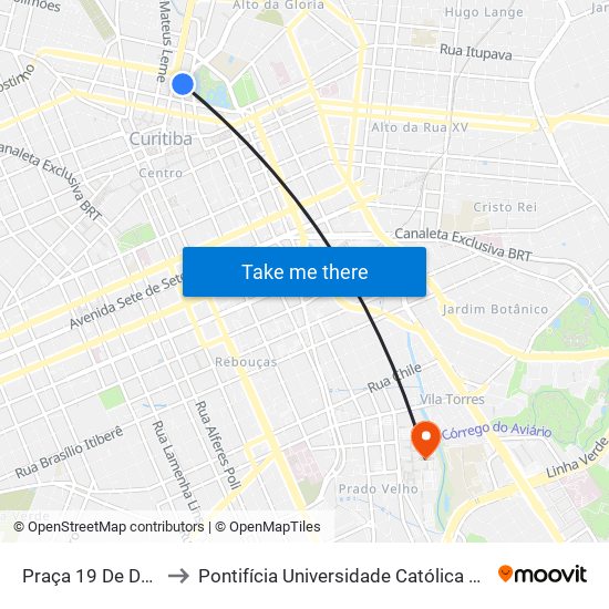 Praça 19 De Dezembro to Pontifícia Universidade Católica Do Paraná Pucpr map