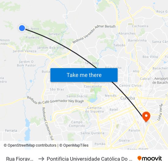 Rua Fioravante 2 to Pontifícia Universidade Católica Do Paraná Pucpr map