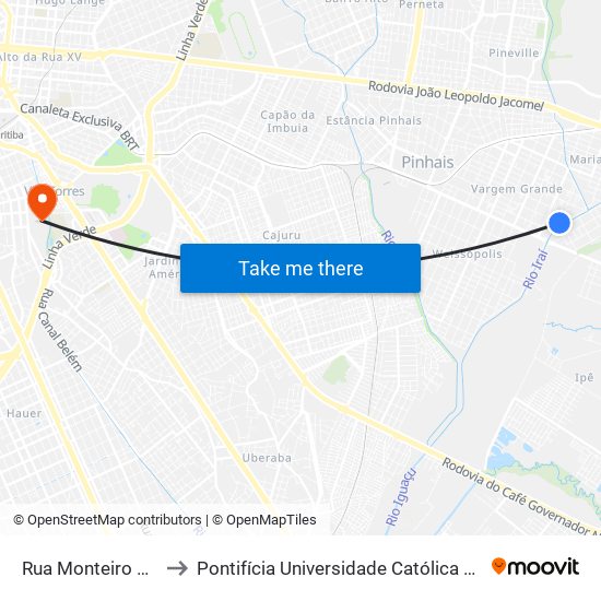 Rua Monteiro Lobato, 8 to Pontifícia Universidade Católica Do Paraná Pucpr map
